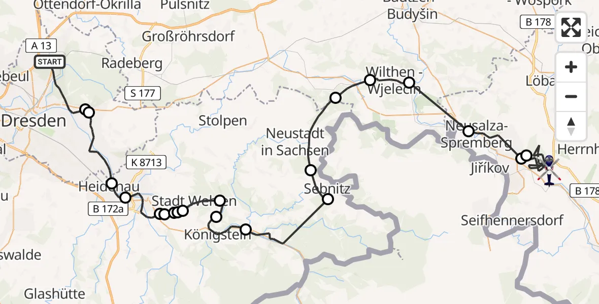 Flugroute Polizeihubschrauber Dresden - Kottmar, 29 Juli 2026, 07:37