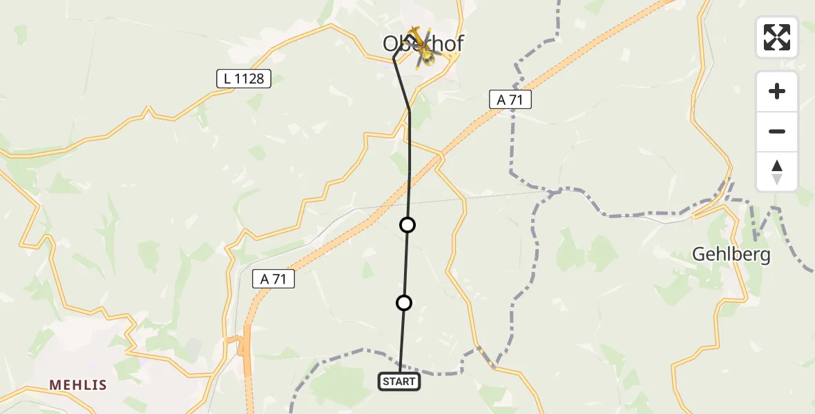 Flugroute Rettungshubschrauber Suhl - Oberhof, 29 Juli 2026, 07:39