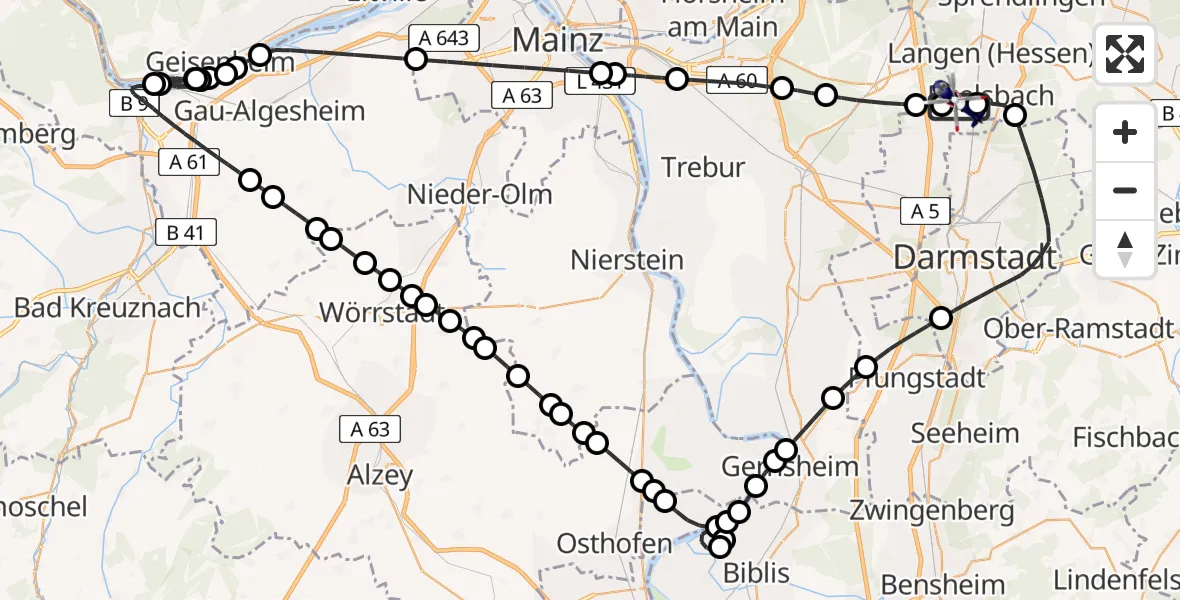 Flugroute Polizeihubschrauber Flughafen Frankfurt-Egelsbach - Flughafen Frankfurt-Egelsbach, 29 Juli 2026, 07:41