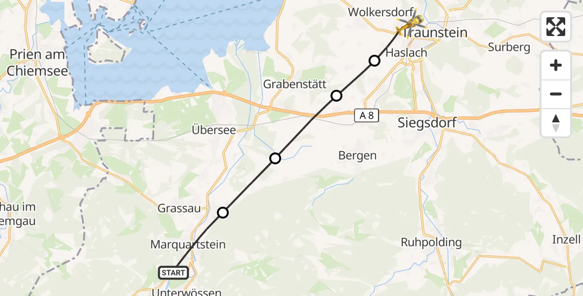 Flugroute Rettungshubschrauber Marquartstein - Traunstein Hospital, 29 Juli 2026, 07:46
