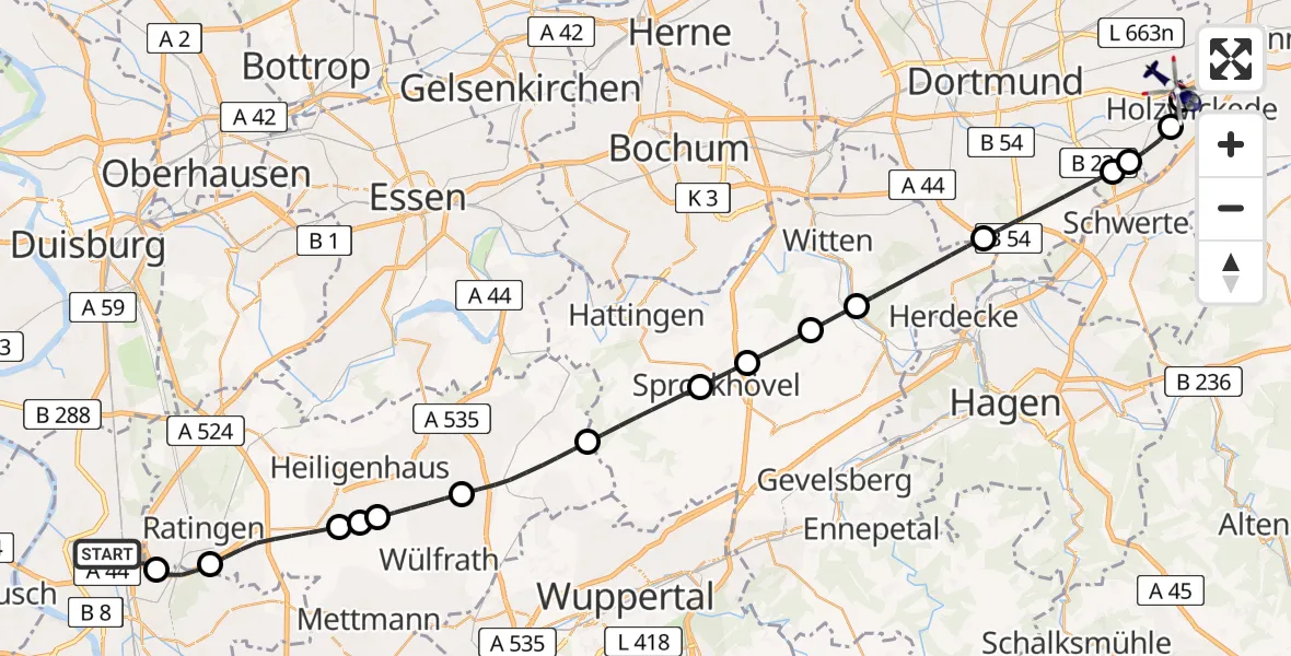 Flugroute Polizeihubschrauber Düsseldorf Flughafen - Dortmund Flughafen, 29 Juli 2026, 07:53