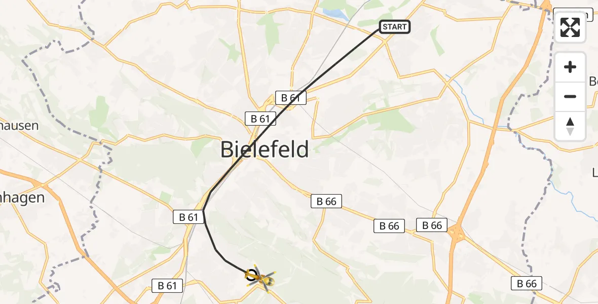 Flugroute Rettungshubschrauber Bielefeld - Luftrettungszentrum Bielefeld, 29 Juli 2026, 07:58