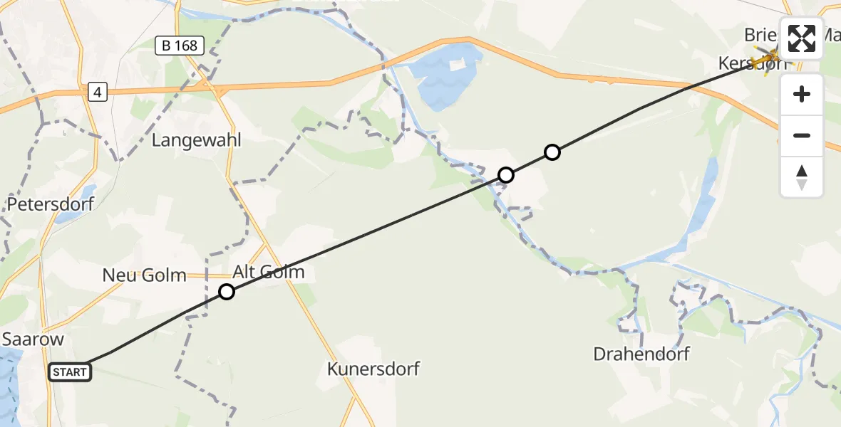 Flugroute Rettungshubschrauber Bad Saarow - Briesen (Mark), 29 Juli 2026, 08:00