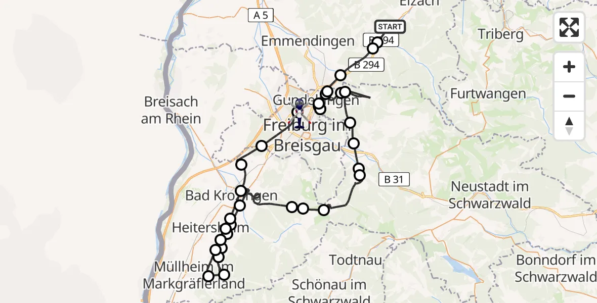 Flugroute Polizeihubschrauber Winden im Elztal - Freiburg im Breisgau Flugplatz, 29 Juli 2026, 08:04