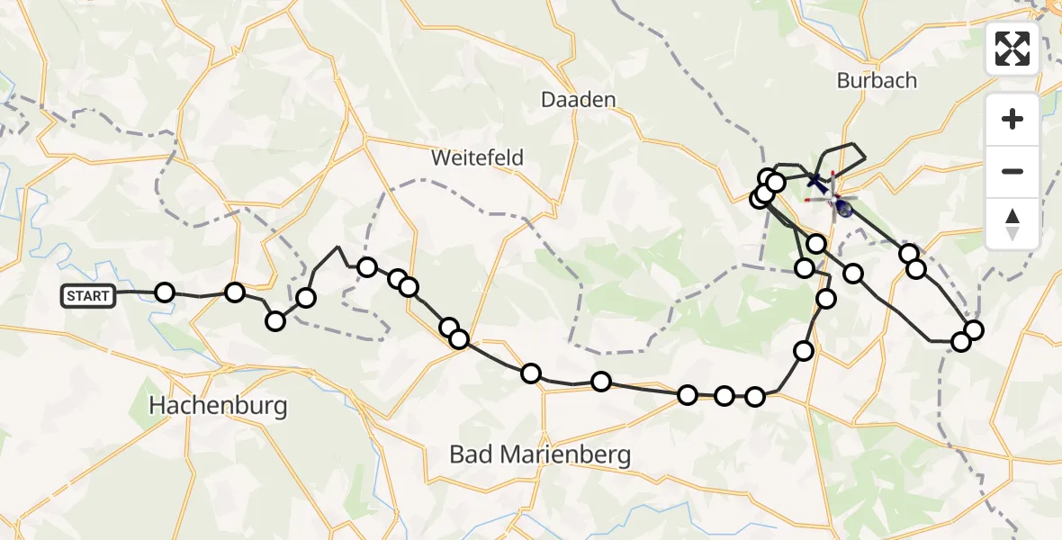 Flugroute Polizeihubschrauber Astert - Siegerland Flughafen, 29 Juli 2026, 08:05