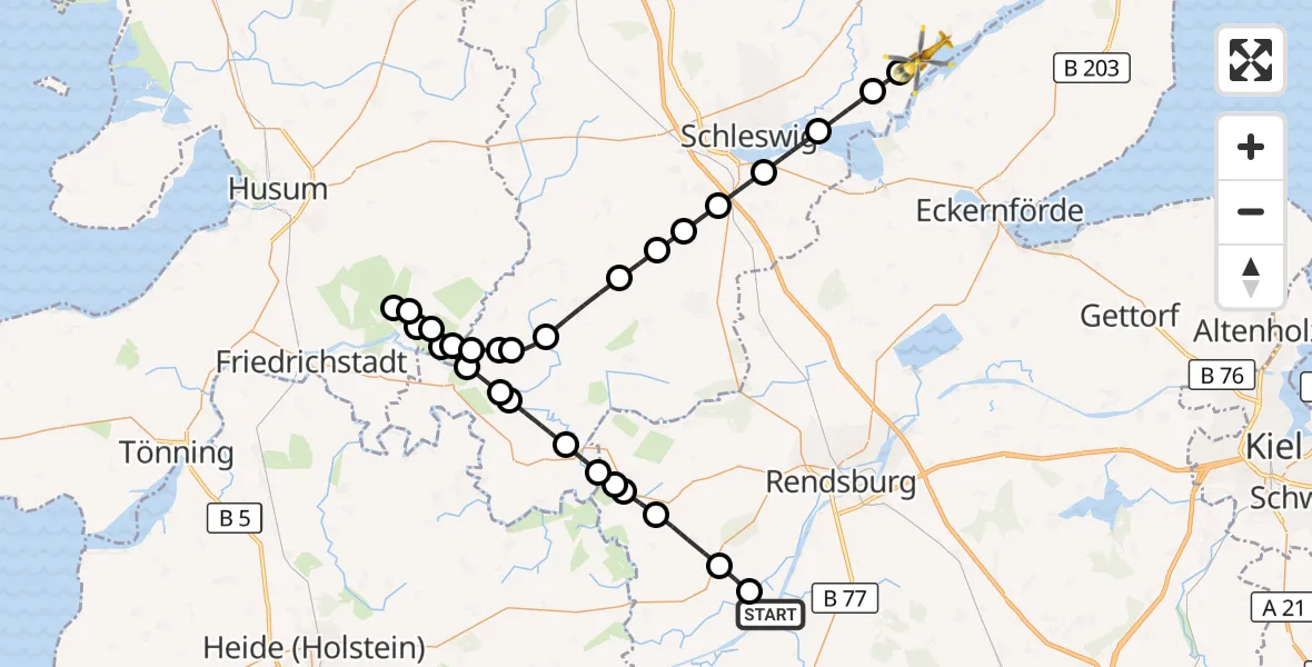 Flugroute Ambulanzhubschrauber Hörsten - Ulsnis, 29 Juli 2026, 08:05