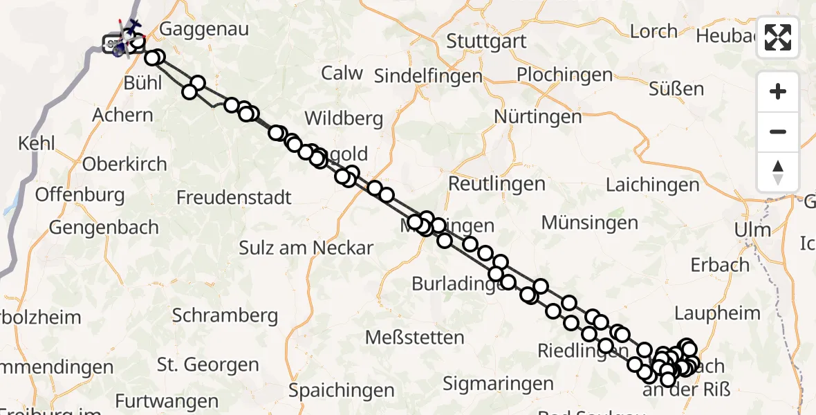 Flugroute Polizeihubschrauber Karlsruhe Baden-Baden Flughafen - Karlsruhe Baden-Baden Flughafen, 29 Juli 2026, 08:06