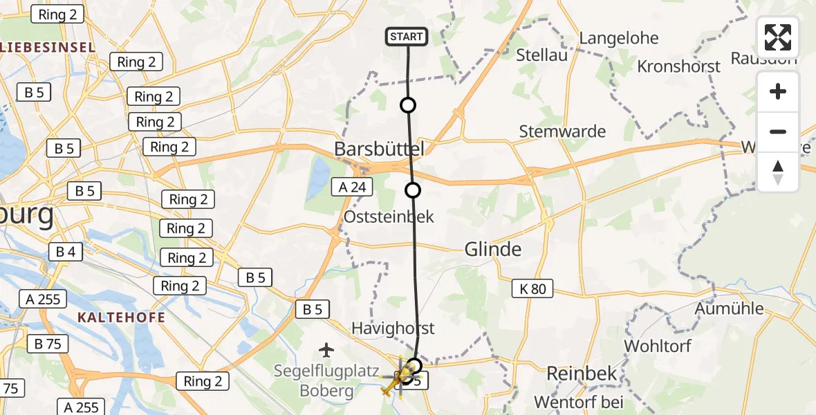 Flugroute Ambulanzhubschrauber Hamburg - Christoph Hansa ADAC Hubschrauberlandeplatz, 29 Juli 2026, 08:14