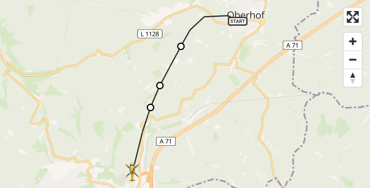 Flugroute Rettungshubschrauber Oberhof - Zella-Mehlis, 29 Juli 2026, 08:14