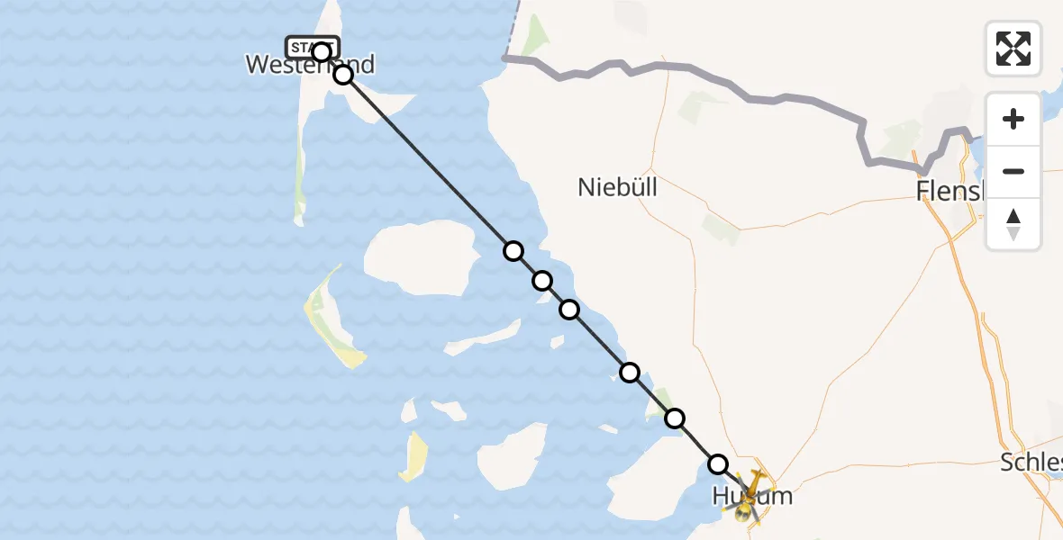 Flugroute Ambulanzhubschrauber Sylt - Husum, 29 Juli 2026, 08:17