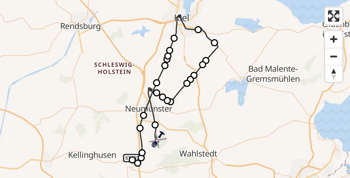 Flugroute Polizeihubschrauber Bad Bramstedt Hubschrauberlandeplatz - Boostedt, 29 Juli 2026, 08:18