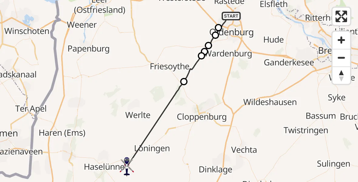 Flugroute Polizeihubschrauber Oldenburg (Oldb) - Herzlake, 29 Juli 2026, 08:27