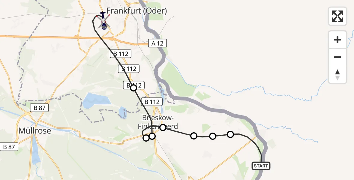 Flugroute Polizeihubschrauber Ziltendorf - Frankfurt (Oder), 29 Juli 2026, 08:28