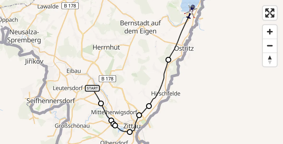 Flugroute Polizeihubschrauber Oderwitz - Görlitz, 29 Juli 2026, 08:32