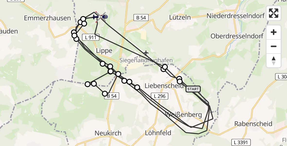 Flugroute Polizeihubschrauber Liebenscheid - Burbach, 29 Juli 2026, 08:48