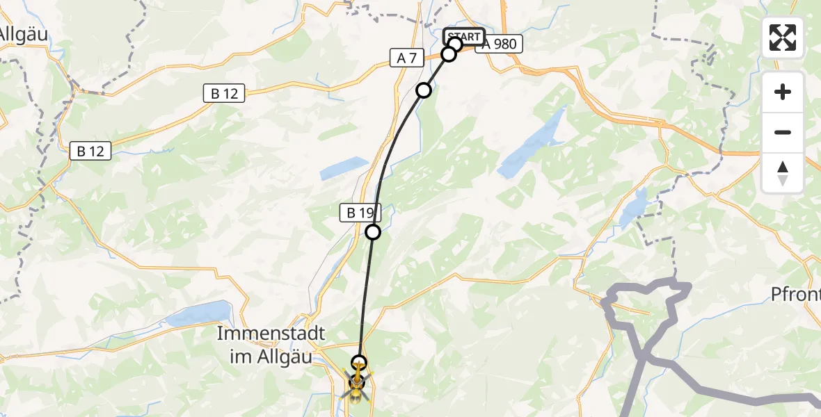 Flugroute Rettungshubschrauber Kempten-Durach Flugplatz - Burgberg i.Allgäu, 29 Juli 2026, 08:50