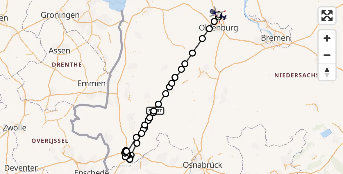 Flugroute Polizeihubschrauber Dohren - Rastede, 29 Juli 2026, 08:50