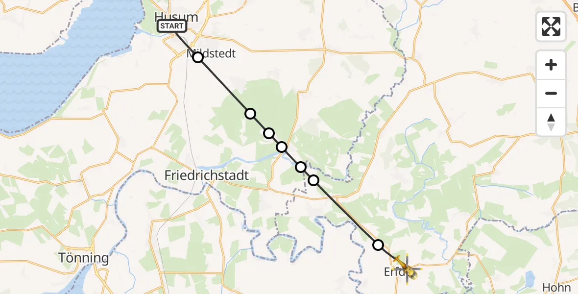 Flugroute Ambulanzhubschrauber Husum - Erfde, 29 Juli 2026, 08:54