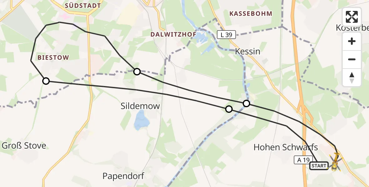 Flugroute Ambulanzhubschrauber Dummerstorf - Dummerstorf, 29 Juli 2026, 08:55