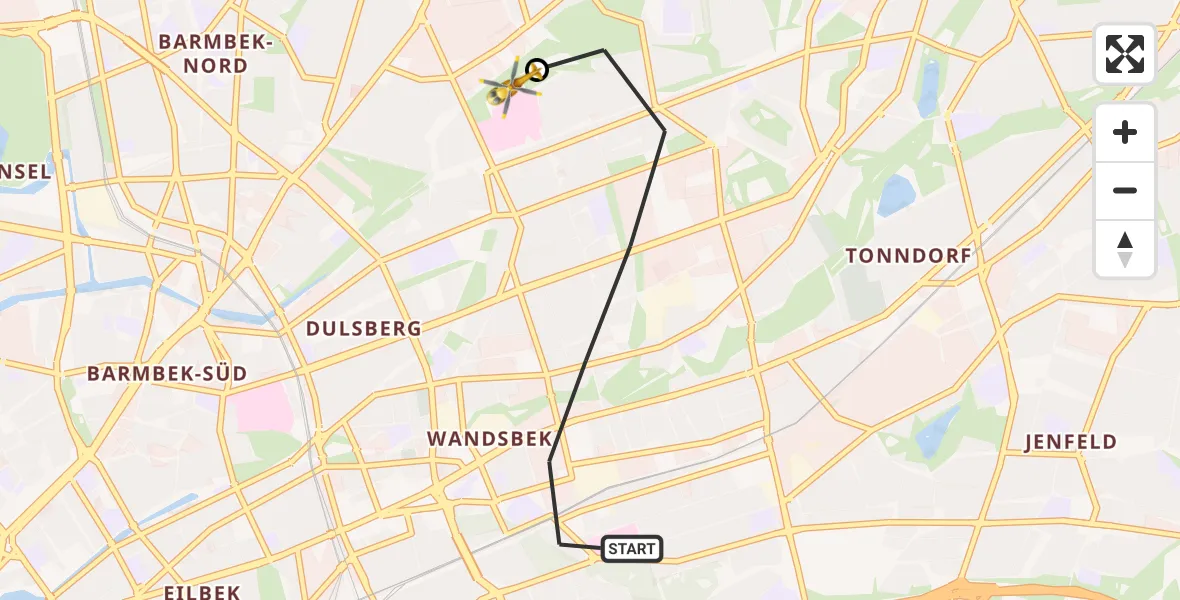 Flugroute Rettungshubschrauber Hamburg - Hamburg Military Hospital, 29 Juli 2026, 08:57