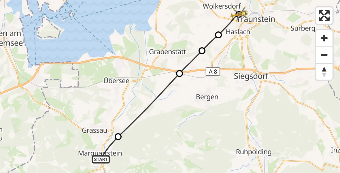 Flugroute Rettungshubschrauber Marquartstein - Traunstein Hospital, 29 Juli 2026, 09:04
