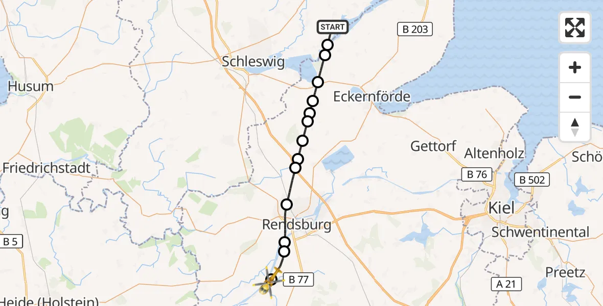 Flugroute Ambulanzhubschrauber Ulsnis - Hörsten, 29 Juli 2026, 09:06