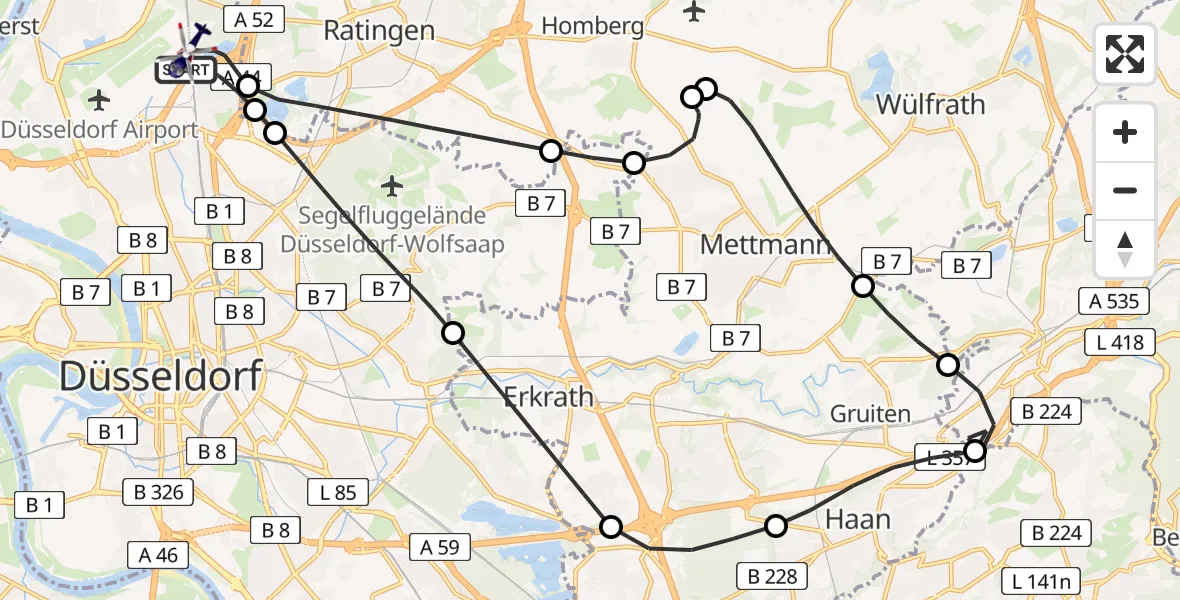 Flugroute Polizeihubschrauber Düsseldorf Flughafen - Düsseldorf Flughafen, 29 Juli 2026, 09:12