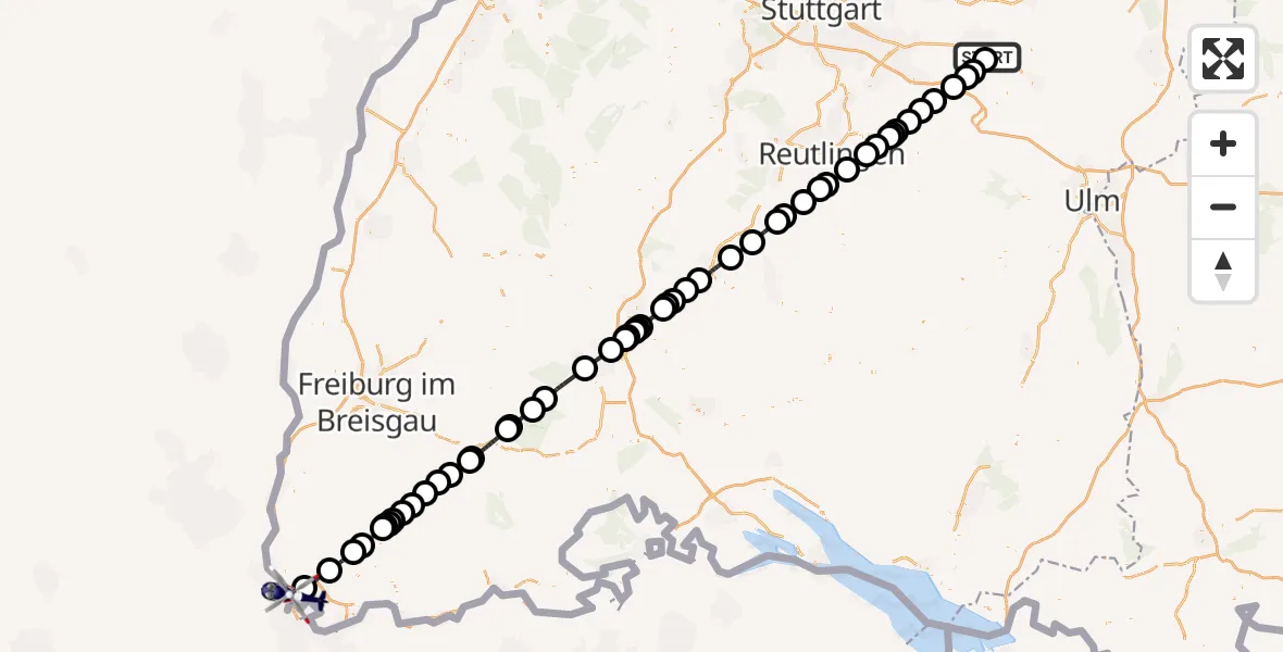 Flugroute Polizeihubschrauber Göppingen - Weil am Rhein, 29 Juli 2026, 09:15