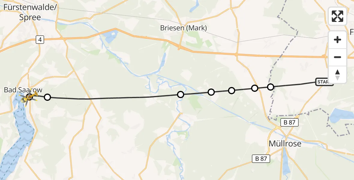 Flugroute Rettungshubschrauber Frankfurt (Oder) - Bad Saarow Hospital Hubschrauberlandeplatz, 29 Juli 2026, 09:15