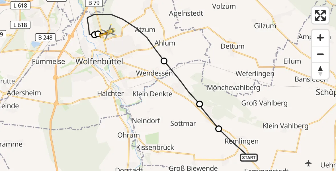 Flugroute Rettungshubschrauber Remlingen-Semmenstedt - Wolfenbüttel, 29 Juli 2026, 09:23