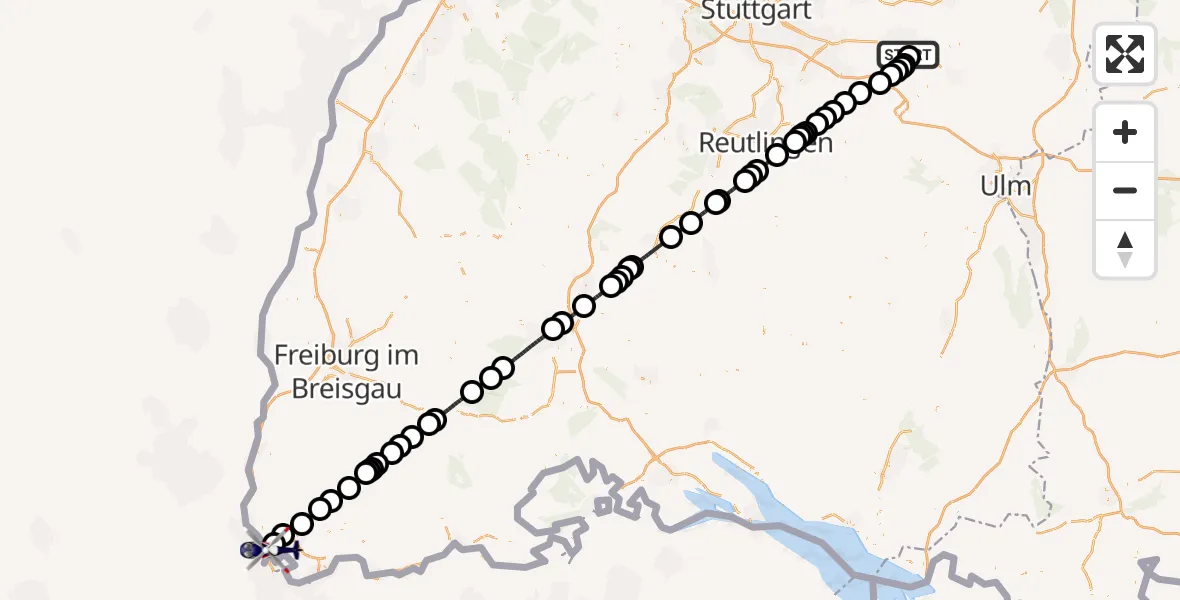Flugroute Polizeihubschrauber Göppingen - Weil am Rhein, 29 Juli 2026, 09:23