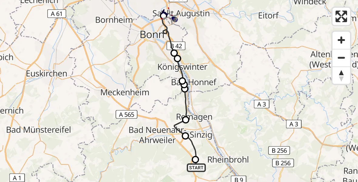 Flugroute Polizeihubschrauber Waldorf - Sankt Augustin, 29 Juli 2026, 09:24