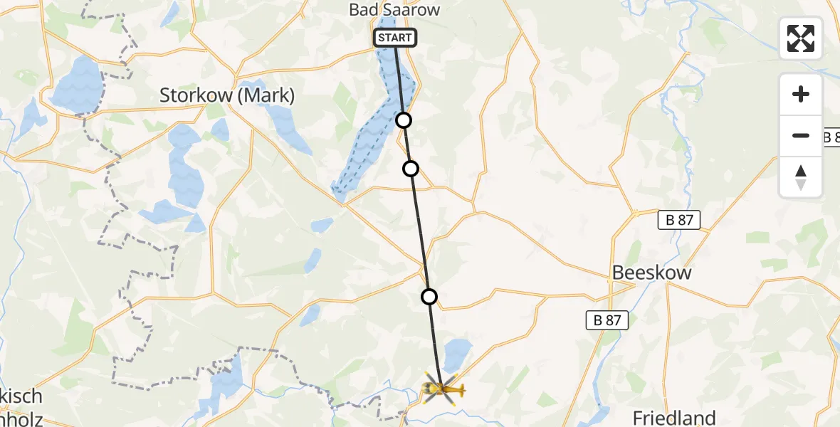 Flugroute Rettungshubschrauber Bad Saarow - Tauche, 29 Juli 2026, 09:25