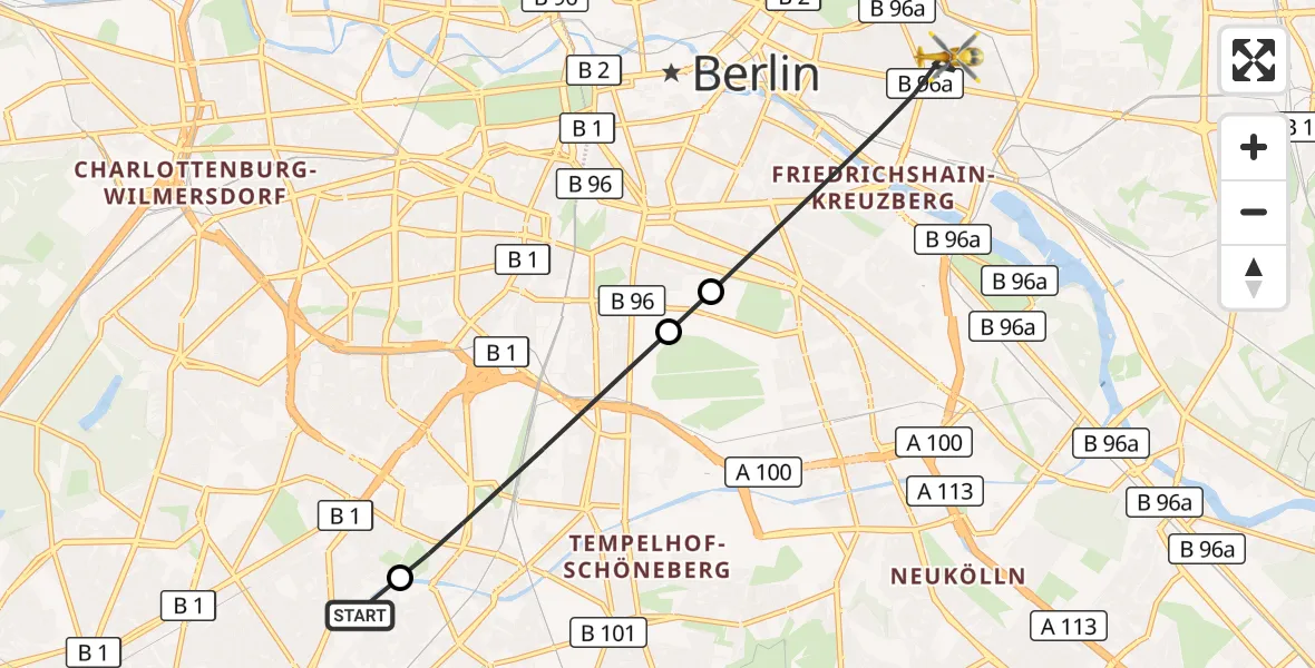 Flugroute Rettungshubschrauber Charité Clinic Benjamin Franklin Campus - Berlin, 29 Juli 2026, 09:27