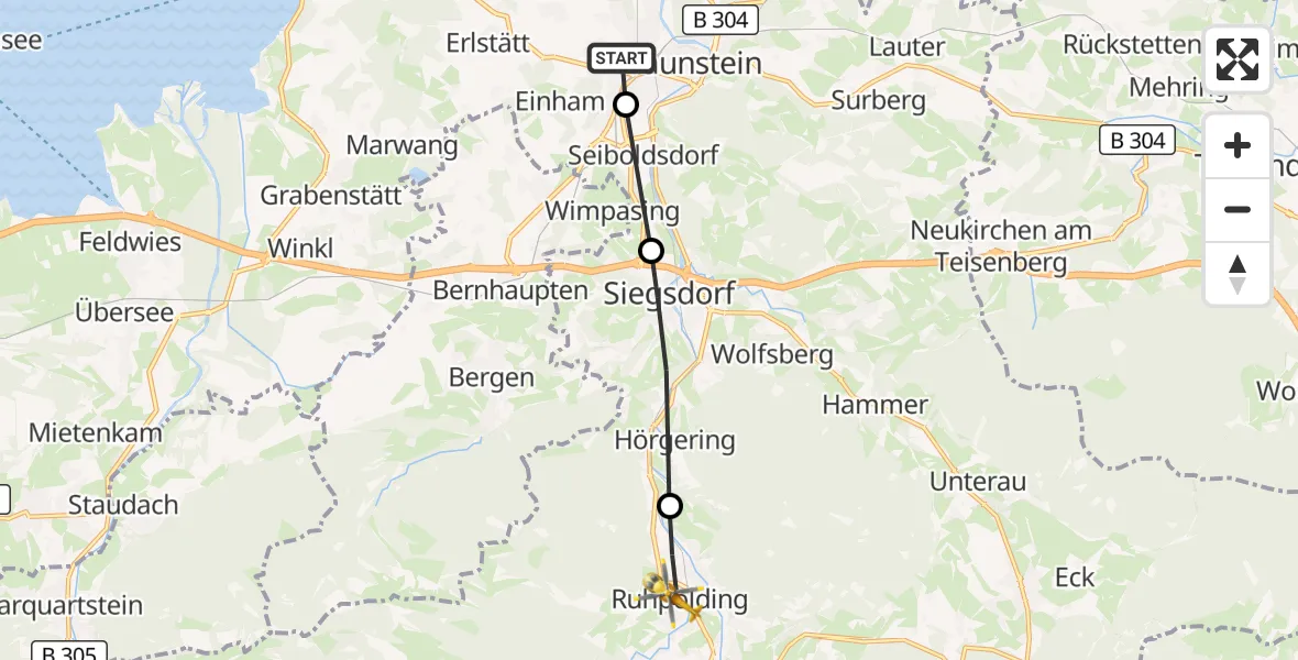 Flugroute Rettungshubschrauber Traunstein Hospital - Ruhpolding, 29 Juli 2026, 09:28