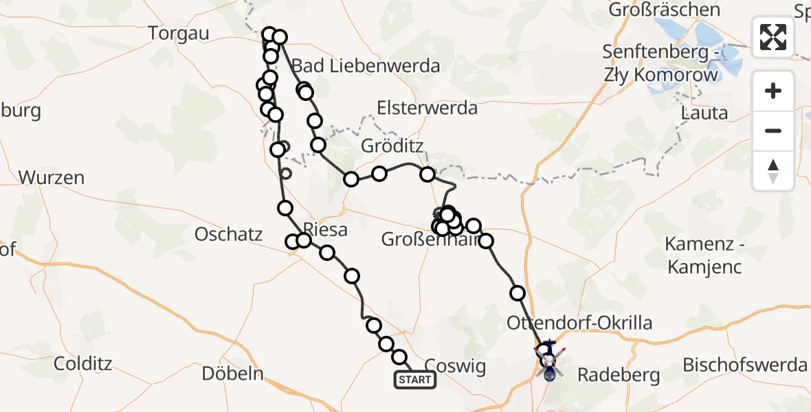 Flugroute Polizeihubschrauber Klipphausen - Dresden Bundespolizei Hubschrauberlandeplatz, 29 Juli 2026, 09:32