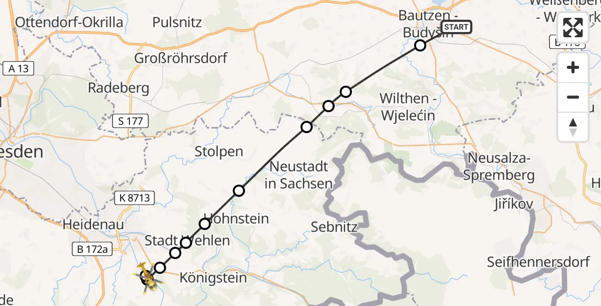 Flugroute Rettungshubschrauber Bautzen - Pirna, 29 Juli 2026, 09:40