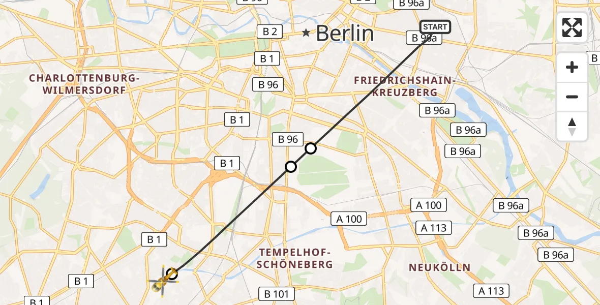 Flugroute Rettungshubschrauber Berlin - Charité Clinic Benjamin Franklin Campus, 29 Juli 2026, 09:42