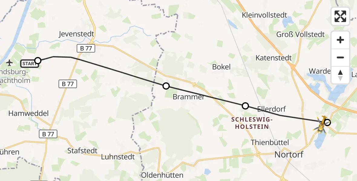 Flugroute Ambulanzhubschrauber Hörsten - Borgdorf-Seedorf, 29 Juli 2026, 09:45
