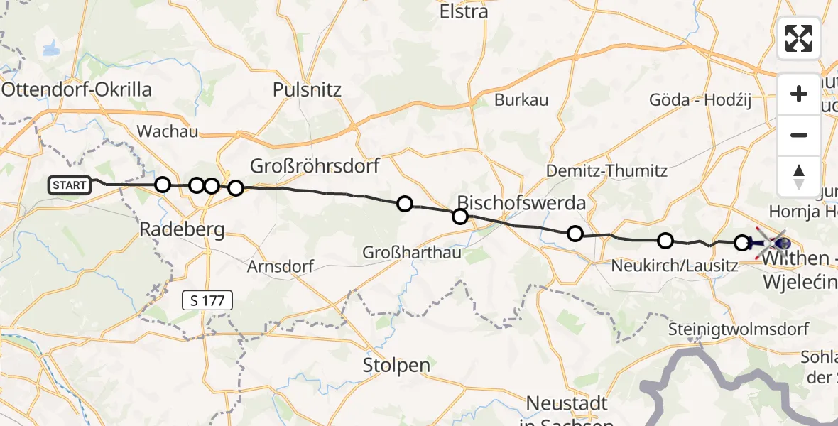 Flugroute Polizeihubschrauber Dresden - Wilthen, 29 Juli 2026, 09:49