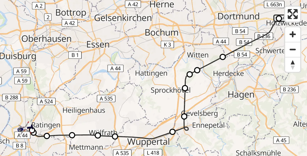 Flugroute Polizeihubschrauber Dortmund Flughafen - Düsseldorf Flughafen, 29 Juli 2026, 09:52