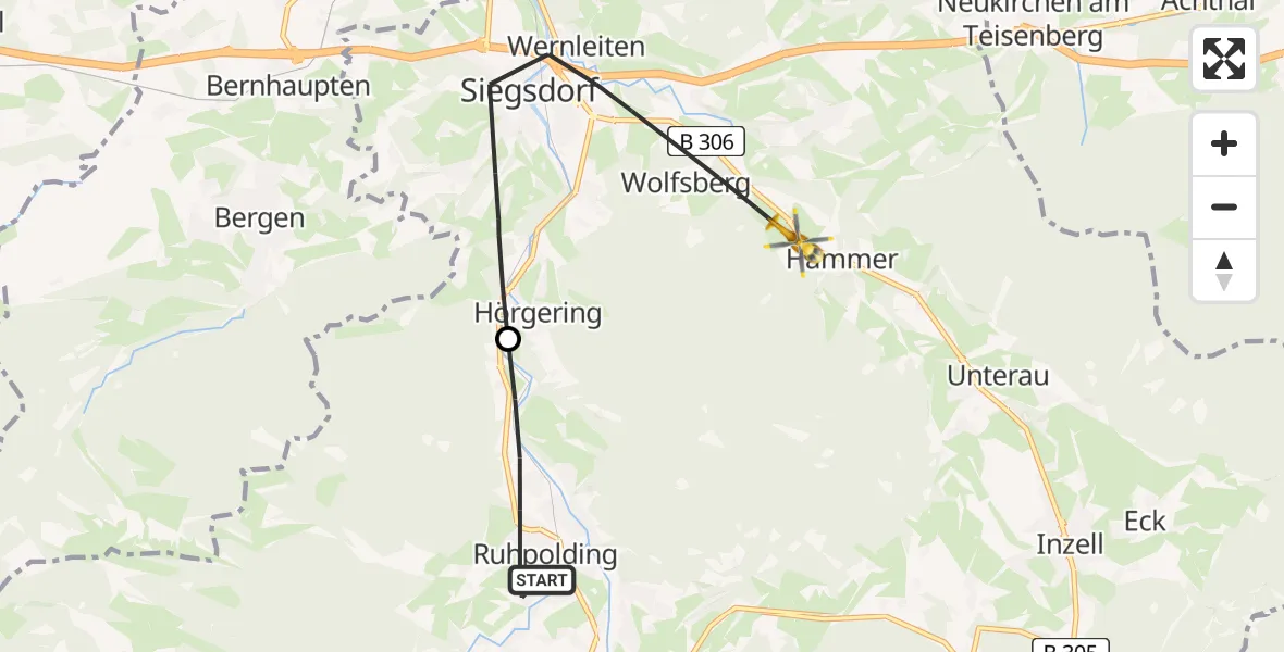Flugroute Rettungshubschrauber Ruhpolding - Siegsdorf, 29 Juli 2026, 09:53