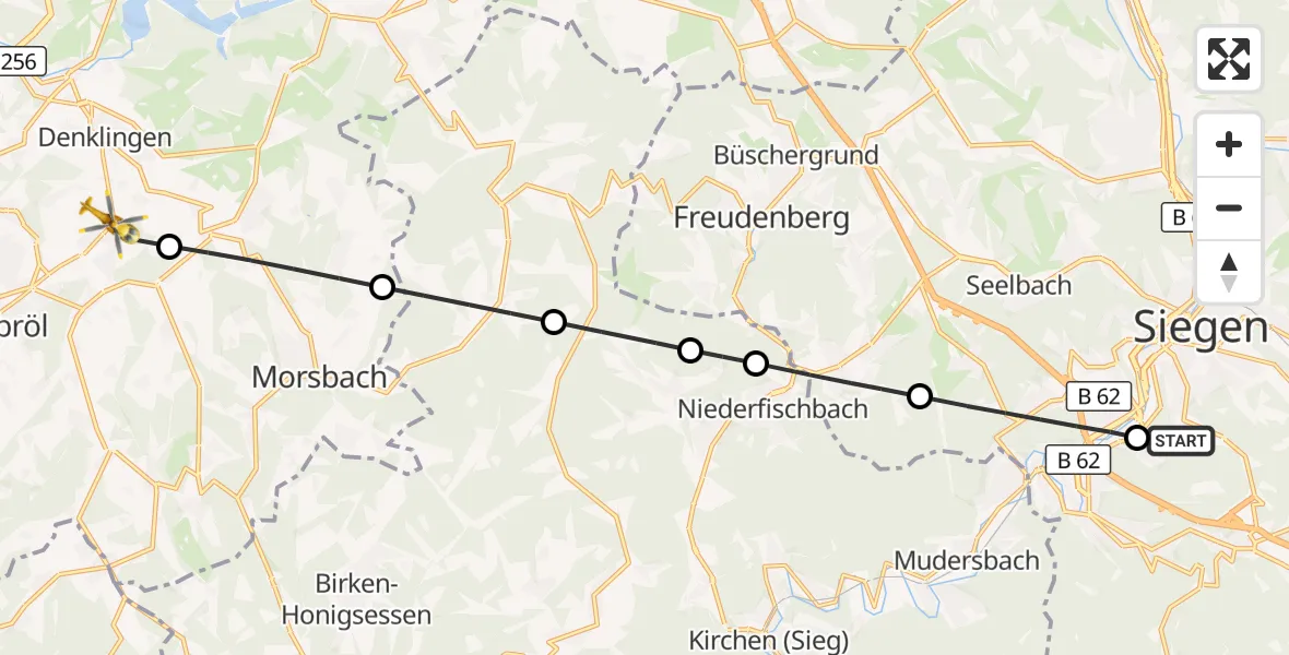 Flugroute Rettungshubschrauber Evangelisches Jung-Stilling Hospital - Waldbröl, 29 Juli 2026, 10:00