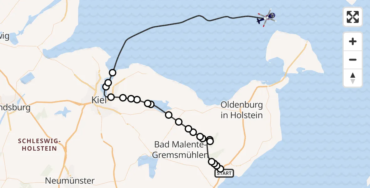 Flugroute Polizeihubschrauber Sierksdorf - Laboe, 29 Juli 2026, 10:08