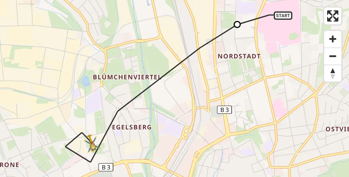 Flugroute Rettungshubschrauber Göttingen University Clinic Hubschrauberlandeplatz - Göttingen, 29 Juli 2026, 10:08
