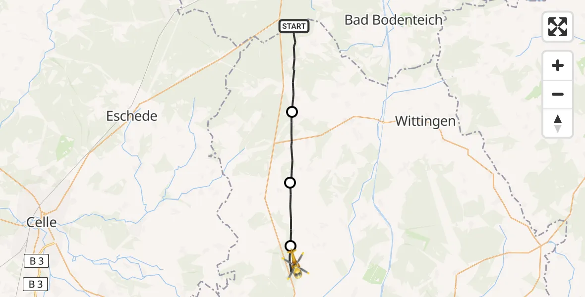 Flugroute Rettungshubschrauber Sprakensehl - Wesendorf, 29 Juli 2026, 10:10
