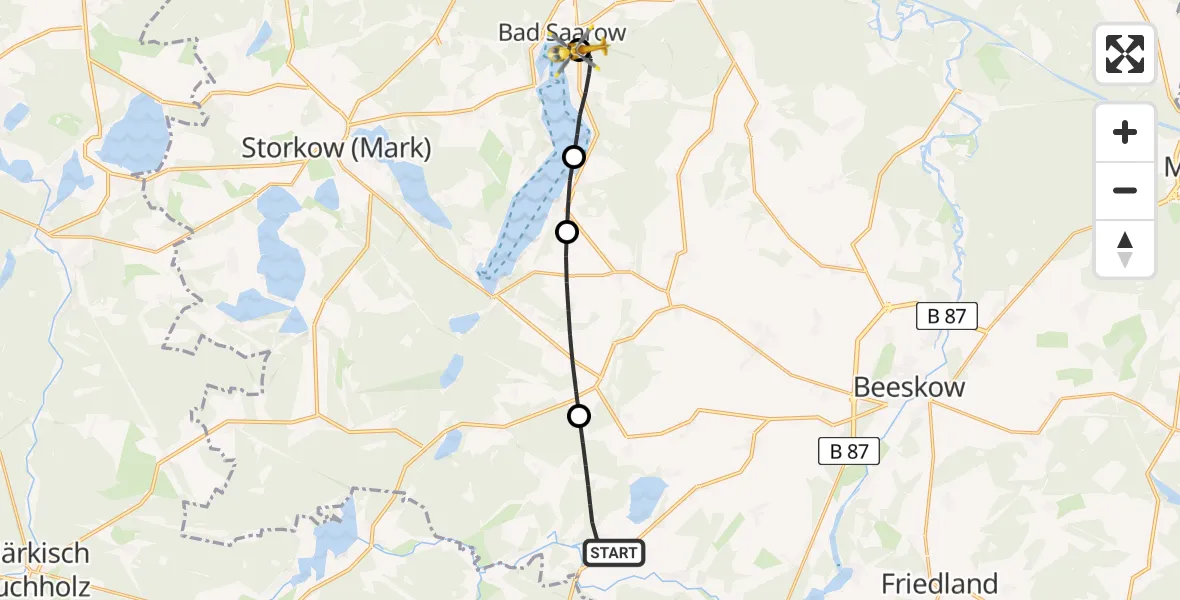 Flugroute Rettungshubschrauber Tauche - Bad Saarow Hospital Hubschrauberlandeplatz, 29 Juli 2026, 10:17