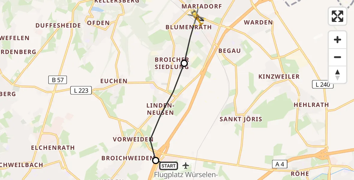 Flugroute Rettungshubschrauber Aachen-Merzbrück Flughafen - Alsdorf, 29 Juli 2026, 10:18