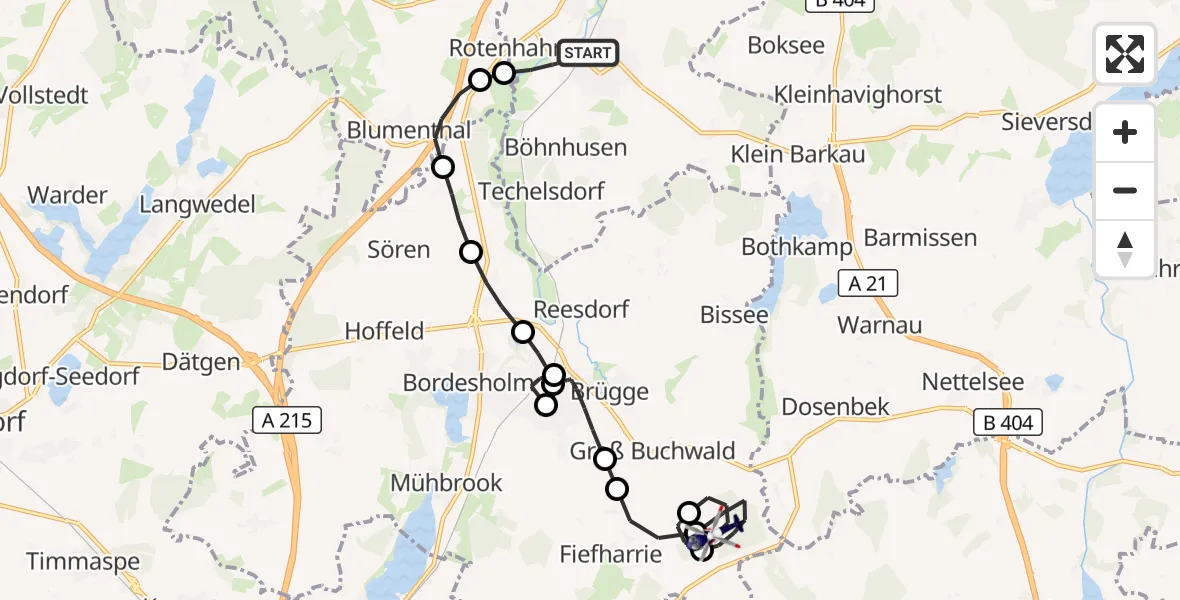 Flugroute Polizeihubschrauber Flintbek - Groß Buchwald, 29 Juli 2026, 10:19