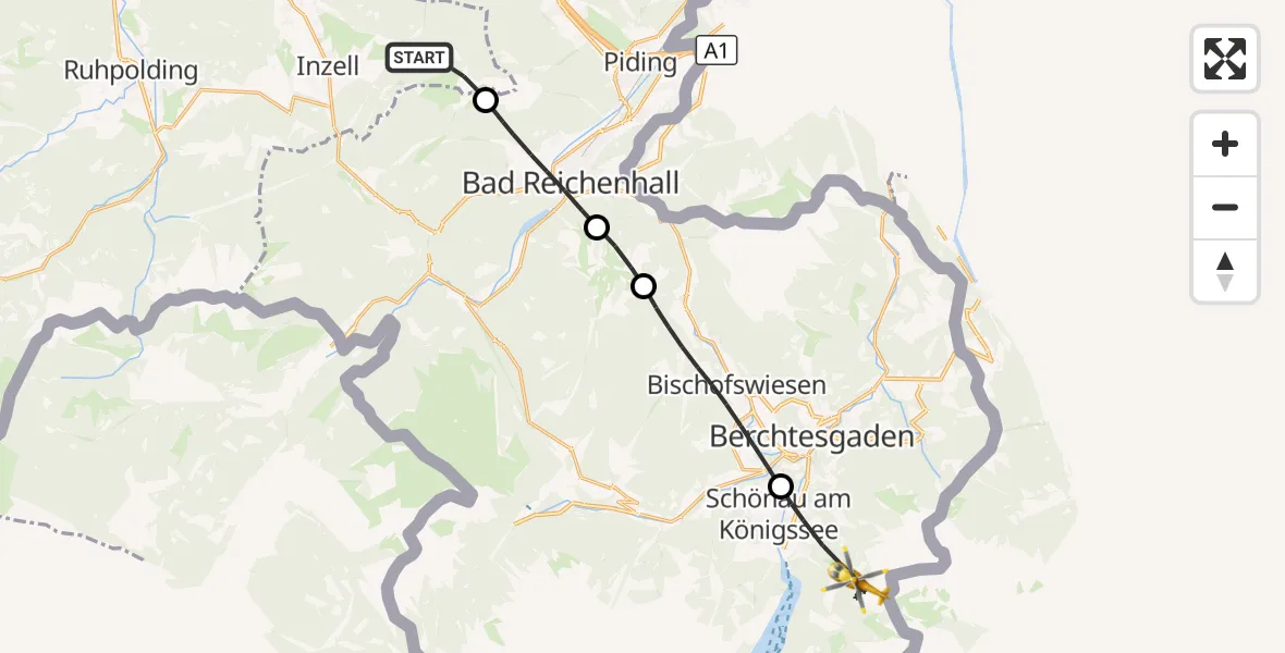 Flugroute Rettungshubschrauber Inzell - Schönau a.Königssee, 29 Juli 2026, 10:23